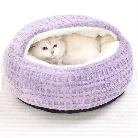 Mysig kattgrottsäng med huva