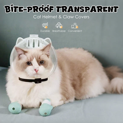 Anti-Bite transparent katt hjälm & tassöverdrag