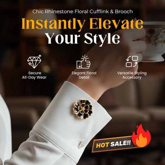 Elegant manschettknapp och brosch med strass och blommönster