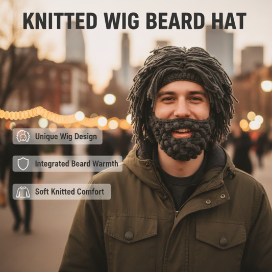 ⏰ 50% RABATT! 🧔 Punk-hatt med peruk & stickat skägg – Enkel montering, Realistisk stil & Perfekt för cosplay 🎭